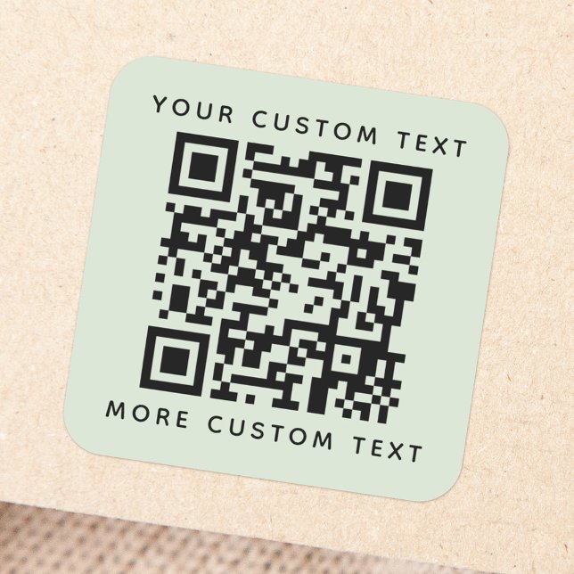 QR code custom text top bottom light sage green Square Sticker (Creator Uploaded)