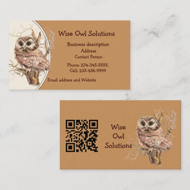 QR Code Custom Wise Owl Solutions Business Card (Front/Back)