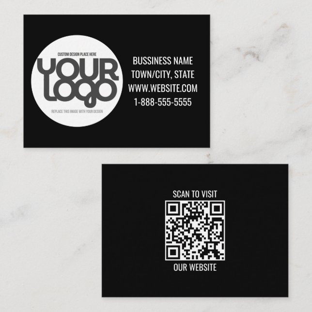 QR Code Customisable Modern Black Card (Front/Back)