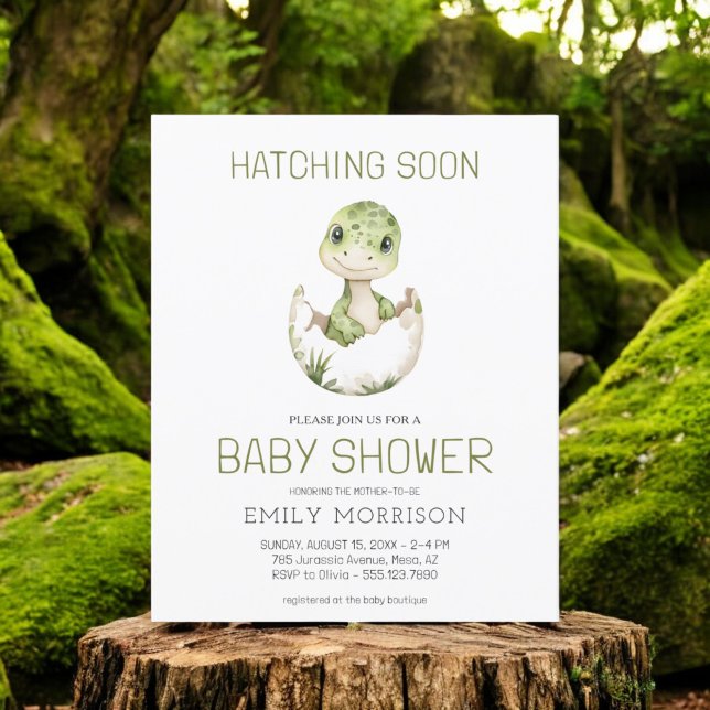 QR Code Cute Dinosaur Hatching Soon Baby Shower Flyer (Creator Uploaded)
