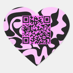 QR Code Cute Pink And Black Groovy Squiggles Heart Sticker