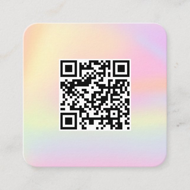 QR Code Cute Rainbow Holograph Make Up Nail Artist Square Business Card (Front)