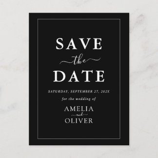QR Code Dark Black Minimalist Chic Save The Date Postcard