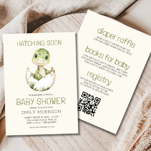 QR Code Dinosaur Hatching Soon Baby Shower Invitation