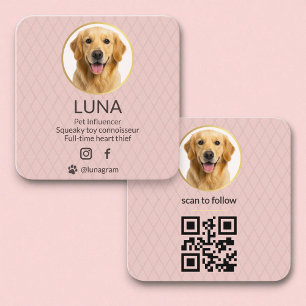 QR Code Dog Pet Social Media Blush Pink Photo Square Business Card