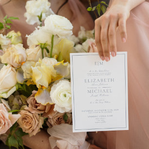 QR Code Dusty Blue Classic Script Monogram Wedding Invitation