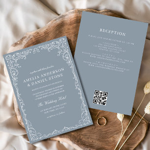 QR Code Dusty Blue Elegant Minimal Wedding Invitation