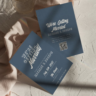 QR Code Dusty Blue Modern Fun Whimsical Wedding Invitation