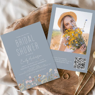 QR Code Dusty Blue Wildflower Bridal Shower 