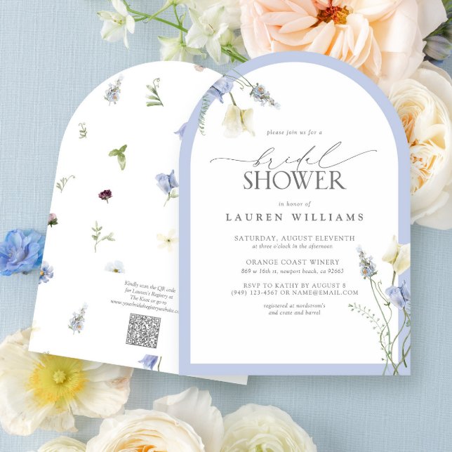 QR Code Dusty Blue Wildflower Bridal Shower Invitation (Creator Uploaded)