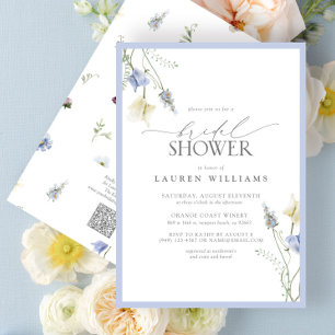 QR Code Dusty Blue Wildflower Bridal Shower Invitation