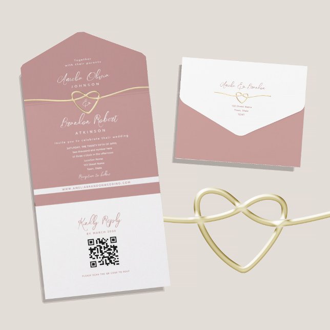 QR Code Dusty Rose Wedding All In One Invitation (Creator Uploaded)