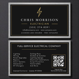 QR Code Electrician Electrical Contractor Metal  Business Card