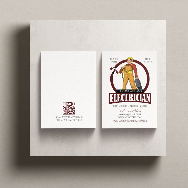 QR Code Electrician Lighting Cool Modern Rustic Business Card (Creator Uploaded)