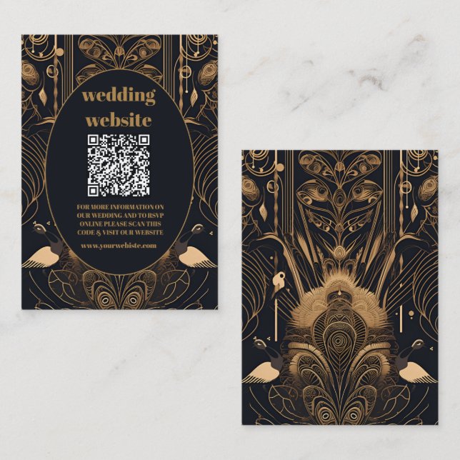 qr code Elegant Art Deco Peacocks Wedding Enclosure Card (Front/Back)