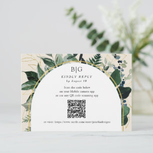 QR code Elegant Beige Modern Botanical Greenery RSVP Card