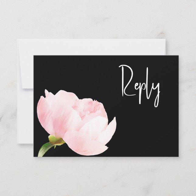 QR Code Elegant Blush Pink Black Floral RSVP Card (Front)