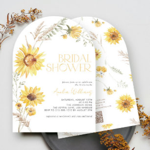 QR Code Elegant Boho Sunflower Bridal Shower Invitation