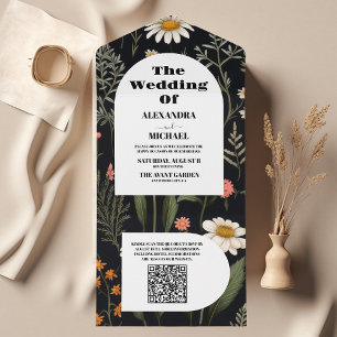 QR Code Elegant Boho Wildflower Wedding All In One Invitation