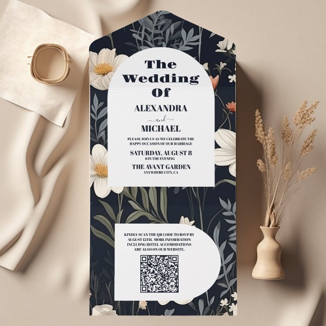 QR Code  Elegant Boho Wildflower Wedding All In One Invitation (Creator Uploaded)