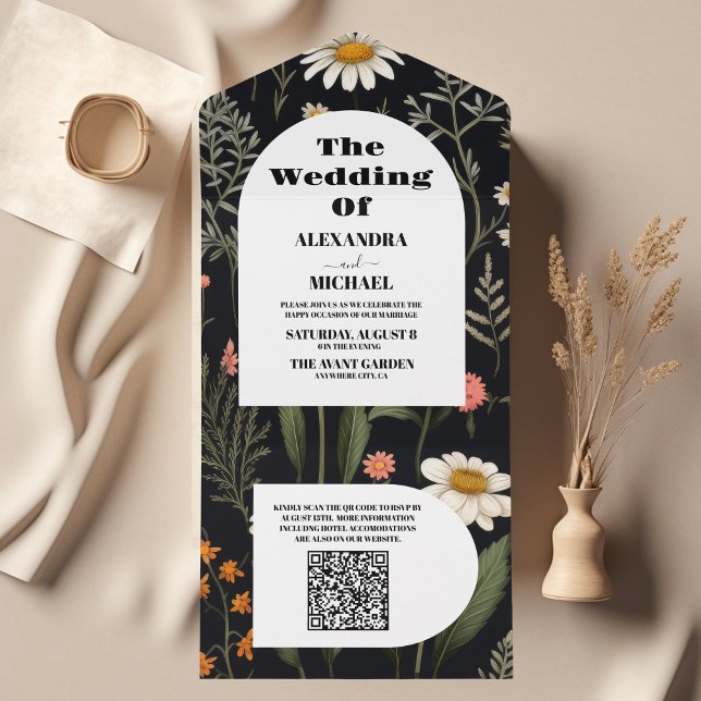 QR Code  Elegant Boho Wildflower Wedding All In One Invitation (Creator Uploaded)