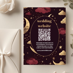 qr code Elegant Burgundy Gold Celestial Wedding Enclosure Card