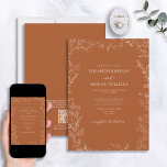 QR Code Elegant Burnt Orange Minimal Leaf Wedding Invitation<br><div class="desc">Make your big day unforgettable when you send out our QR Code Elegant Modern Burnt Orange Minimal Leaf Wedding Invitation. This sophisticated invitation is sure to make a statement with its elegant formal burnt orange & white design, featuring a delicate hand drawn leafy border and hand lettered script typography in...</div>