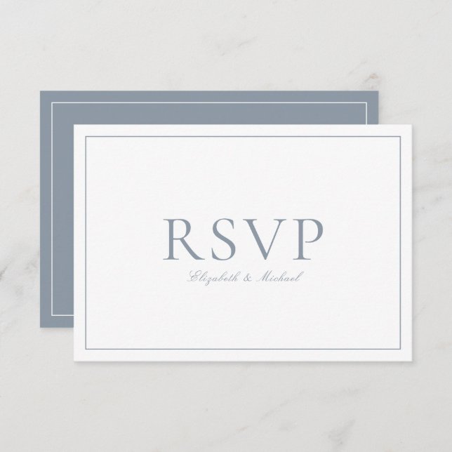 QR Code Elegant Dusty Blue Monogram Wedding RSVP (Front/Back)