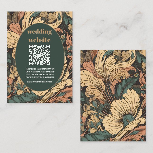 qr code Elegant Floral Art Nouveau Wedding Enclosure Card (Front/Back)