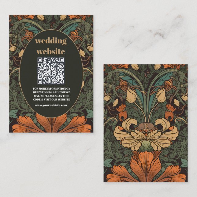 qr code Elegant Floral Art Nouveau Wedding Enclosure Card (Front/Back)