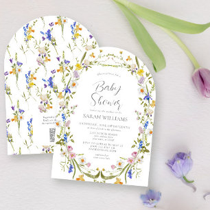 QR Code Elegant Gender Neutral Floral Baby Shower Invitation