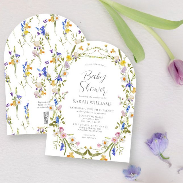 QR Code Elegant Gender Neutral Floral Baby Shower Invitation (Creator Uploaded)