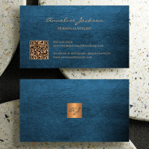 QR code elegant luxury blue leather gold monogram