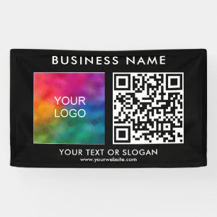 QR Code Elegant Modern Black Business Name Logo Banner