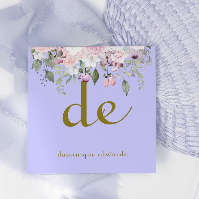 QR Code Elegant Modern Purple Floral Cosmetics    Square Business Card (Creator Uploaded)