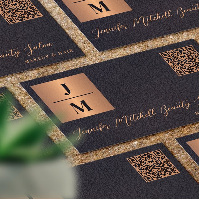 QR code elegant monogram black gold professional Business Card (Creator Uploaded)