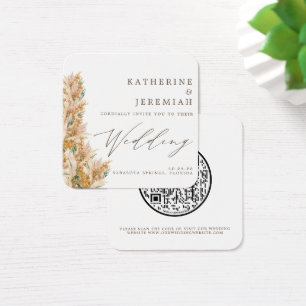 QR Code Elegant Pampas Grass Wedding Invitation