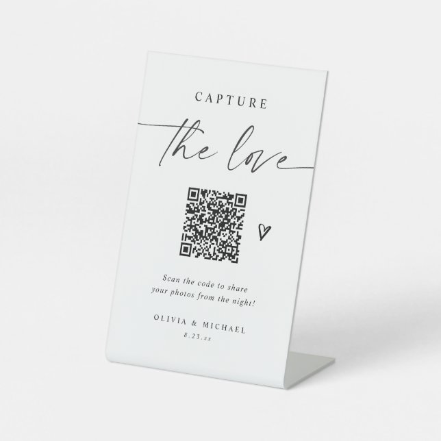 QR Code Elegant Photo Sharing Wedding Pedestal Sign (Front)