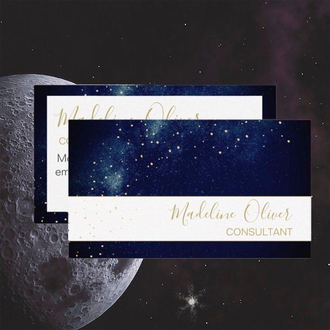 QR Code Elegant Professional Starry Night Sky  Business Card (Creator Uploaded)
