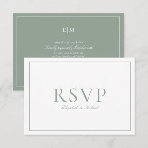 QR Code Elegant Sage Green Monogram Wedding RSVP Card