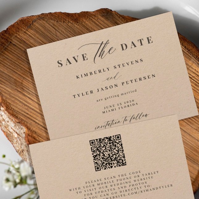 QR CODE elegant script simple wedding Save The Date (Creator Uploaded)
