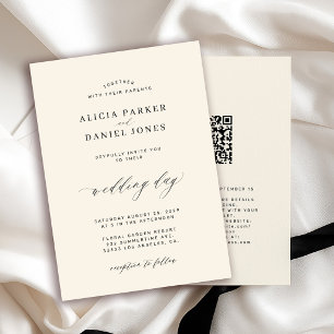 QR CODE elegant simple black and ivory wedding Invitation