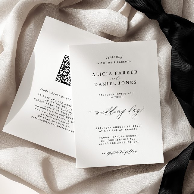 QR CODE elegant simple black and white wedding Invitation (Creator Uploaded)