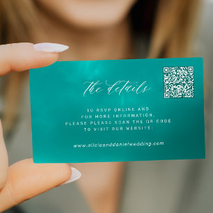 QR CODE elegant summer wedding details teal Enclosure Card