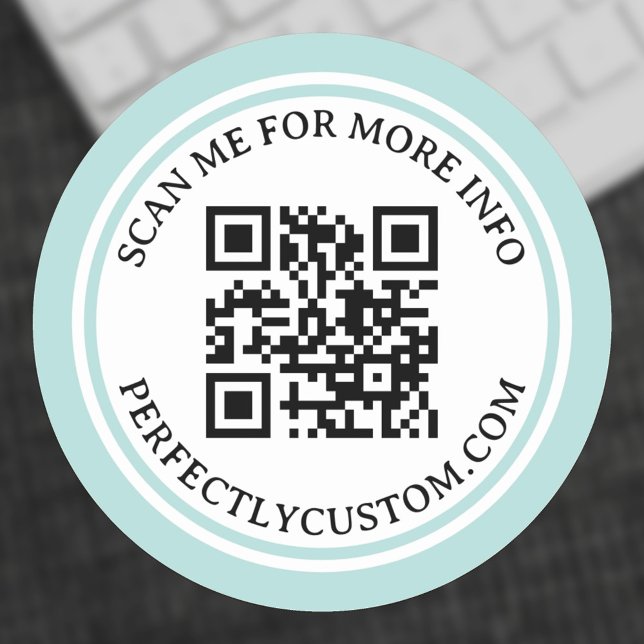 QR code elegant text light aqua blue double border Classic Round Sticker (Creator Uploaded)