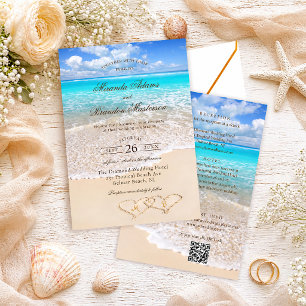 QR Code Elegant Tropical Beach Wedding All in One Invitation