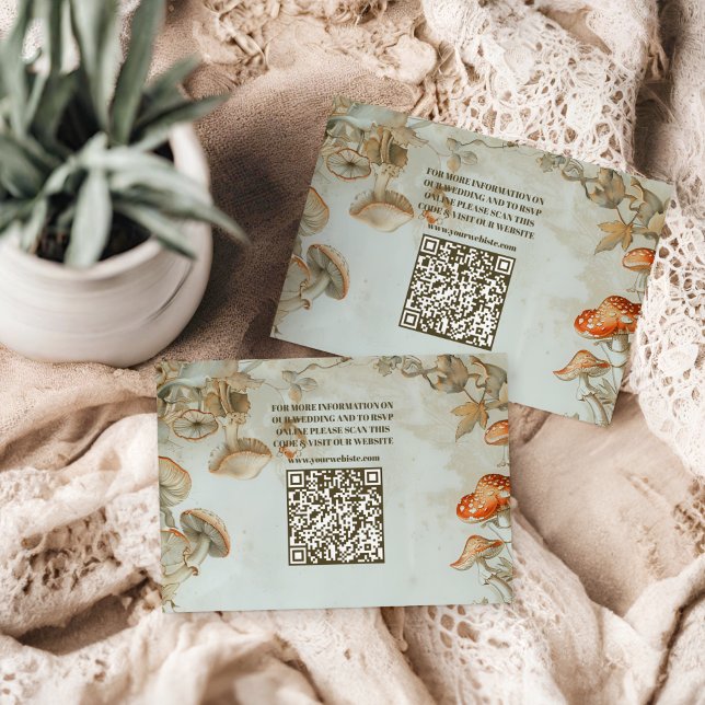QR Code Elegant Woodland Mushroom Fern Wedding Enclosure Card (Creator Uploaded)