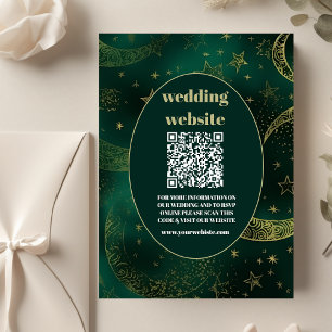 qr code Emerald Green Gold Celestial  Wedding Enclosure Card