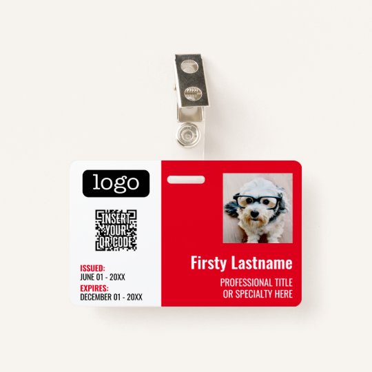 QR Code, Employee Photo, Logo, Name, Expiration ID ID Badge Zazzle.co.uk