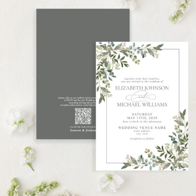 QR Code Eucalyptus Botanical Sage Green Wedding Invitation (Creator Uploaded)
